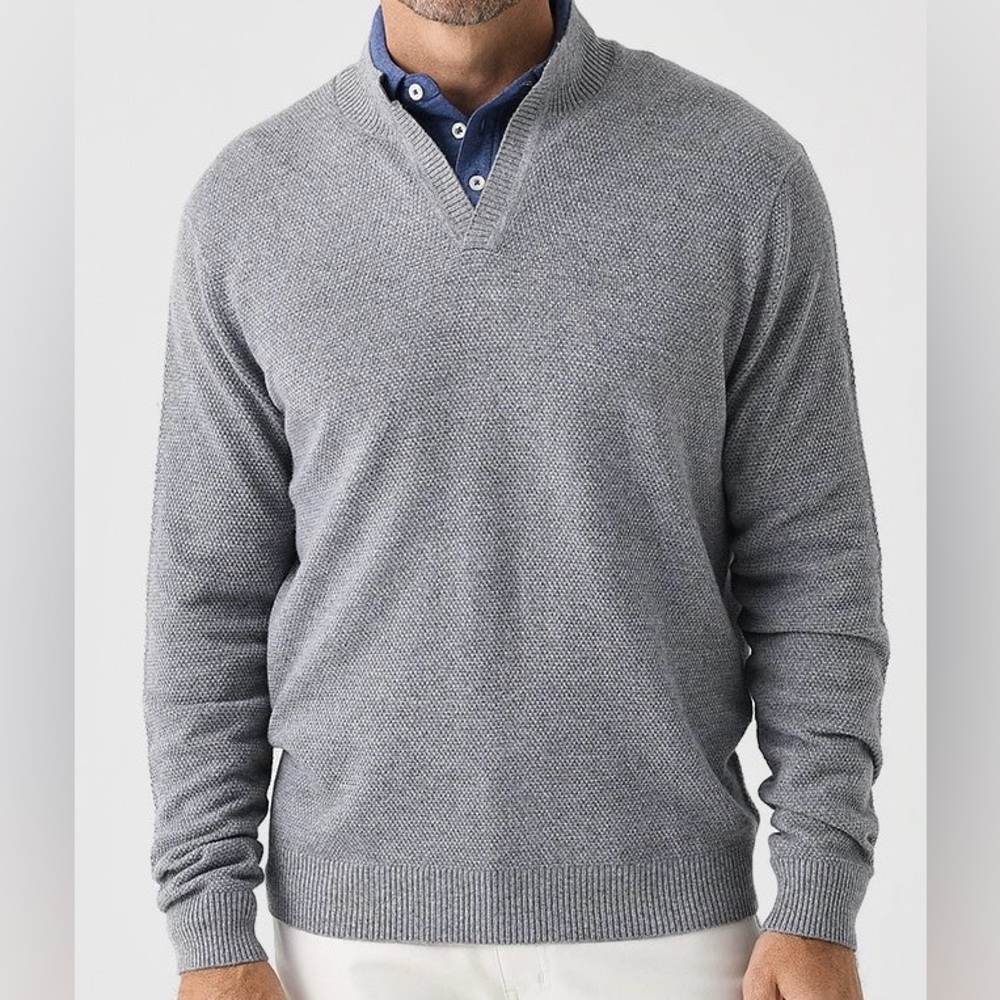 Johnnie-O Fossil Gray Estaban Johnny Collar Sweater Woven Pullover